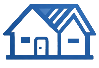Stylized blue house icon representing residential roofing services, emphasizing quality and protection in home investments.