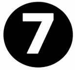 Number 7 in a bold, circular black background, representing a step in the roofing services process by Precise Roofing Solutions.