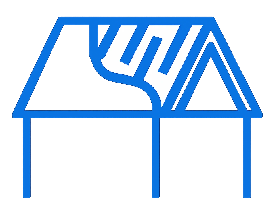 Logo of Precise Roofing Solutions featuring a stylized house and roofing design, emphasizing quality roofing services and craftsmanship.