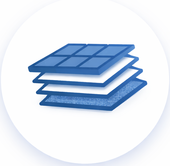 Layered roofing materials graphic representing flat and low-slope roofing systems, emphasizing quality and durability for commercial roofing solutions.